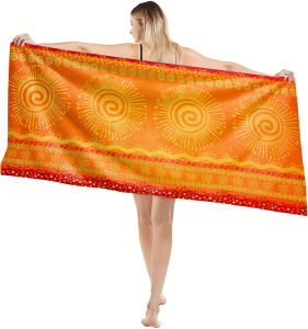 1PC Towel Yellow Bohemia pattern Stripes art for family friend Quick-Dry Beach Towel For Yoga Tourism Beach GYM Camping Swimming
