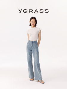 VGRASS Winter New Style Light Wash High Waist Slimming Micro Flare Jeans Womens Fresh Versatile Lightweight Denim Casual High Waist