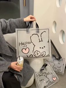 HELLO BUNNY Printed Plastic Bag w/ Handle Expandable Sides for Parties Shopping Packaging Business