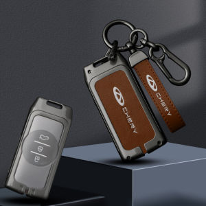 Zinc Alloy Premium Luxury Genuine Leather Smart Car Key Fob Case Cover Shell Keychain For Chery Tiggo 8 3X 7 Pro Arrizo 5 Pro GX 5X eQ7 Remote Holder Protector Chain