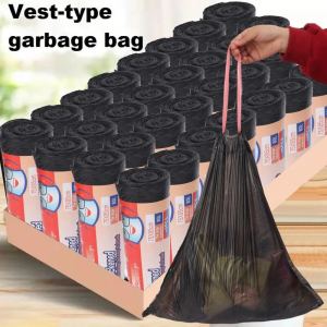 10/15pcs Drawstring Thickened Garbage Bag Thicken Plastic Kitchen Garbage Bags Black Disposable Household Garbage Bags for Bathroom/Bedroom/Kitchen/Office and Living Room