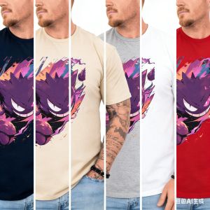 Bandai | 2026 Hot Selling Fashion New Pok É Mon Genggui Battle Design Pattern T-shirt for Men and Women Oversized Loose Street T-shirt