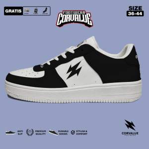 SEPATU CORVALUE FOOTWEAR - sepatu Sneaker Kasual Hiratsuka007 BLACK WHITE casual Pria