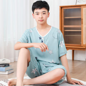 Teenagers Poplin Pajamas Boys Summer Thin Long Sleeves Junior High School Student Homewear Student Youth Artificial Cotton Suit