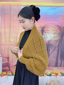 Ladies Knitted Shawl Warm Plaid Fashionable Outerwear Autumn Winter New Style Dense Weave Elegant Personality Open Cardigan