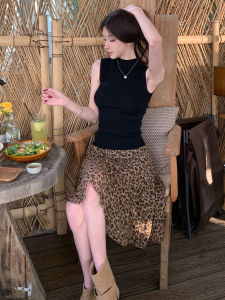 CHOUXIE | Summer Korean Style Knit Leopard Vest Skirt Set