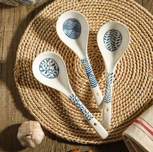 Gốm Sứ Lớn Thìa Canh Tay Cầm Dài Sứ Dụng Cụ Nấu Ăn Sử Dụng Tại Nhà Cơm Thìa Cháo Canh Gàu Múc Dụng Cụ Nhà Bếp