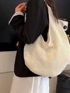 TOP TREND PH Vintage Crochet Bag Knitted Mesh with Daisy Flower Boho Summer Shoulder Tote Bag