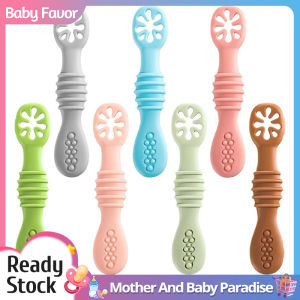 Baby Silicone Sticky Spoon Baby Cutlery Training Spoon Baby Meal Spoon Food Grade Silicone Baby Sticky Spoon Children Feeding Sticky Spoon Soup Spoon Double Head Silicone Sticky Spoon Soft Kitchen Accessories BPA Free (Pink/Grey/Blue)