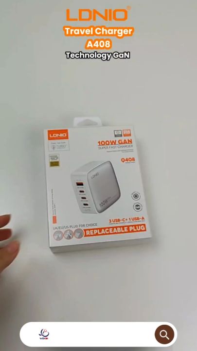 Charger 100W 3 USB-C PD 3.0 QC 3.0 4 Port USB LDNIO Q408 untuk Gadget Smartphone