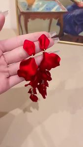 Bohemian Rose Petal Earrings Flower Red Yellow Blue Colors Flower Drop Earrings Long Tassel Earrings Party Wedding Jewelry C