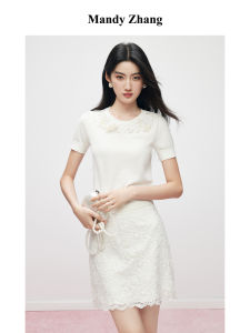 French Luxury Pearl Flower Silk Wool T-shirt