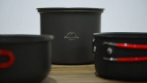 Naturehike Camping Cookware 4 in 1 Portable Pan Bowl Cooking Pot Set 0.68kg for 2 to 3 Person Aluminum Alloy Pot Outdoor Folding Utensil Tableware Ultralight Hiking