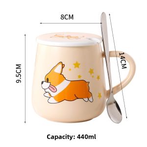 Large Capacity Ceramic Coffee Cup with Lid And Spoon Cute Cartoon Korean Style Home Use Water Cup Men Women Children Breakfast Cup