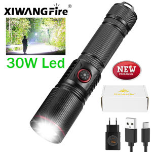 Upgrade 30W Zoom LED High Power flashlight USB Rechargeable Torch Camping Outdoor Hunting Fishing Walking Lighting Lamp