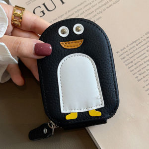 หนังแท้กระเป๋าเก็บบัตรเพนกวินที่น่ารัก