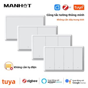 Công Tắc Đèn Tường Thông Minh Tuya Zigbee Điều Khiển Bằng Giọng Nói Tương Thích Với Alexa Và Google Home Không Cần Dây Trung Tính Hoặc Tụ Điện 1/2/3/4 Gang