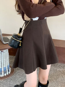 plus Size Womens Woolen A-Line Mini Skirt High Waist Pleated Flared Skirts Slimming Hip Covering Casual Commute Style