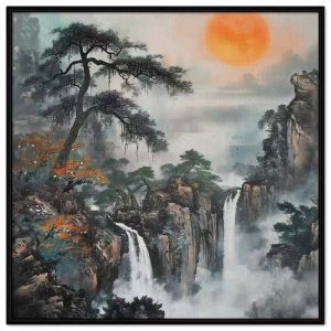 Tranh treo tường dán tường Canvas thủy mặc phong cảnh sơn thủy hữu tình. CGI-347