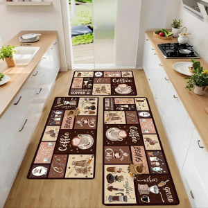 VIKAMA Vintage Kitchenware Printed Kitchen Mat Non-Slip Wear-Resistant Washable Floor Mat Kitchen Corridor Rug Home Decoration