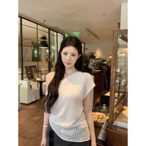 Womens Summer French Chic Off-Shoulder Short Sleeve Knit Top