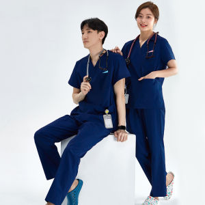 Mens Medical Scrubs Doctor Uniforms Hospital Scrub Set Workwear Round Neck Top and Pant Suit Aesthetic Clothes Dental Set 205