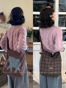 Korean Style Large Capacity Plaid Canvas Shoulder Bag Double Sided Woolen Crossbody Bag Casual Fashion Soft Nylon Strap