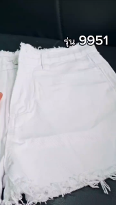 กางเกงขาสั้น สีขาว ยีนส์ขาสั้น เอวสูง กางเกง  รุ่นยอดอิต 806 9951 D19 สาวอวบ ขากว้าง ราคาถูก เกาหลี ขากว้าง ผู้หญิง