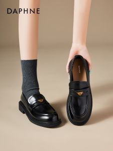 Daphne | Black Thick Heel Loafer Shoes