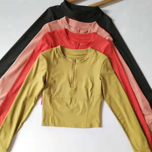 เสื้อวิ่งออกกำลังกายแขนยาวผู้หญิงยูนิฟอร์มโยคะ ทรงเข้ารูป ปกครึ่งซิป ดูดซับเหงื่อแห้งเร็ว ระบายอากาศได้ดี น้ำหนักเบา