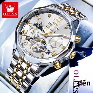 OLEVS | Đồng Hồ Tự Động Cơ Đa Chức Năng với Gương Hình Thoi Thiết Kế Skeleton Thời Trang Chống Nước và Đèn Đêm