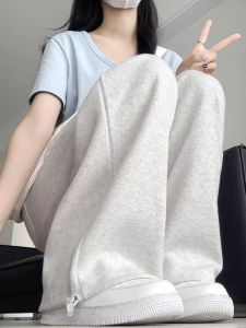 High Waist Straight Leg Cotton Sporty Wide Leg Pants Womens Spring Autumn Loose Drapey Casual Sweatpants Street Style Pure Color