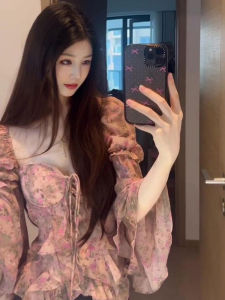 Áo Sơ Mi Voan Họa Tiết Hoa Không Đều Phong Cách Hàn Quốc Dành Cho Nữ Tay Áo Phồng Thiết Kế Thu Đông Thời Trang Áo Sơ Mi Nữ