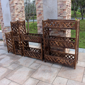 Carbonized Solid Wood Outdoor Multi-Layer Storage Rack Flower Rack Balcony Courtyard Garden Flower Pot Shelf Grid Planter Partition