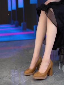 Korean Style Waterproof Platform High Heels Womens Shoes Spring Autumn Square Head Slip-On Commuter Versatile Personality Thick Heel Fashion Single Shoes