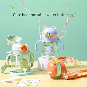 Cute Cartoon-Style Direct Drinking Water Bottle with a Plastic Handle Designed for Learning to Drink.