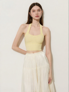 D-PLAY | Áo Camisole Knit Ôm Dáng Cao Cổ Đai Ngang Chéo
