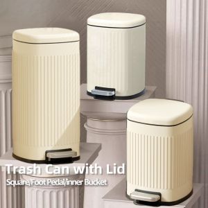 Modern Bathroom Trash Can with Lid Foot Pedal Garbage Can with Removable Liner Bucket 6L/8L/12L/20L/32L Square Trash Can for Home Kitchen Laundry Room Office Bedroom Bathroom
