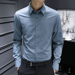 Slim Fit Mens Long Sleeve Striped Shirt Spring Autumn Thin New Business Formal Shirt Trendy Iron Free Button Decorated Casual Shirt