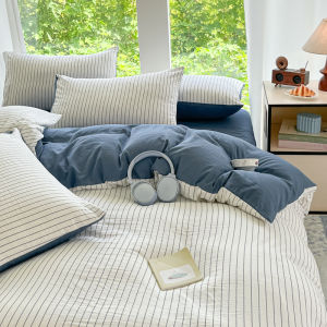 3-piece Two-tone color strip  bed cover (1* bed cover +2* pillowcase no filling) Soft comfortable and breathable bedding