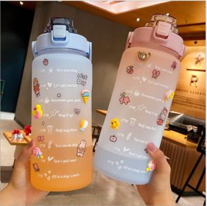 Large Capacity Kettle Sports Scale Cup with Straw 2L Portable Travel Student Korean Style Fitness Gradient Color Water Cup Direct Drink