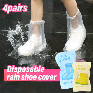 YESPERY 4pcs Durable Plastic Disposable Rain Shoe Covers Waterproof Thick High-Top Boot Rain Shoe Covers