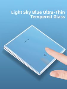 Light Blue Toughened Glass Ultra-Thin 1-Gang 2-Way 5-Outlet Panel 86-Type