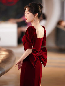 Elegant Fish Tail Evening Gown Womens Design Slimming Fashionable New Winter Wedding Dress Banquet Engagement Toasting Suit