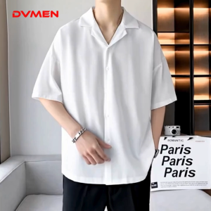 [TẶNG 1 ĐÔI TẤT] Áo Sơ Mi Cổ Vest DVMEN Nam Nữ Form Rộng Chất Vải Lụa Chéo Mềm Mịn