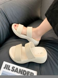 Womens Flat Bottom Slippers Home Beach Casual Summer New Style Soft Sole Single Strap Thick Heel Versatile Sandals