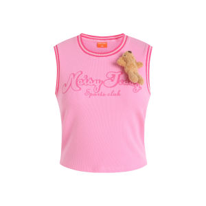 Summer Letter Print 3D Teddy Sleeveless Top Slim Fit
