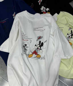 เสื้อยืดแขนสั้นผ้าฝ้ายแท้พิมพ์ลายการ์ตูนสไตล์ญี่ปุ่นย้อนยุคสำหรับผู้หญิงในช่วงฤดูร้อนปี 2024 เสื้อตัวบนทรงหลวมสไตล์ฮ่องกง