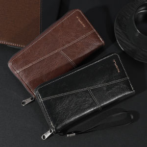 Mens Leather Zipper Handbag Large Capacity Long Wallet Clutch Bag Phone Bag Multi-card Card Holder Coin Purse Wallet