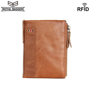 Royal Bagger Genuine Cow Leather RFID Blocking Wallet For Men Crazy Horse Leather Short Wallets Fashion Card Clip Purse Man Bag